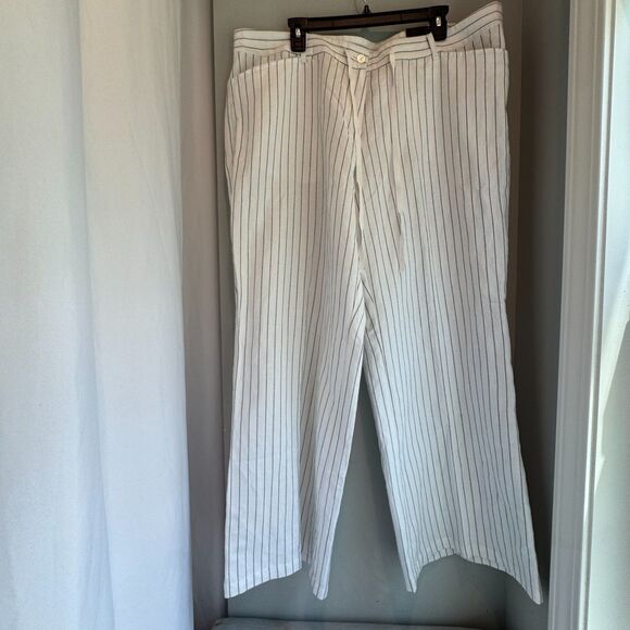 NWT Lane Bryant White & Black Pinstripe Wide-Leg Pants | Linen Blend | MSRP $44 - Picture 1 of 10